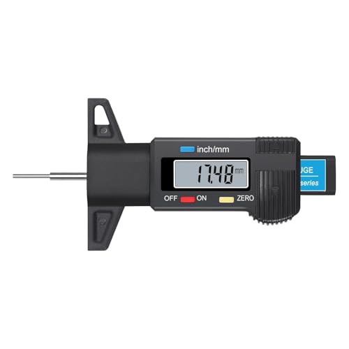 Image of Digital Digital Tyre Tread Depth Gauge 0-25mm LCD Display 0.01mm Accuracy Tyre Wear Measuring Tool mm /Inch Conversion Stainless Steel Probe for Car Bike Truck