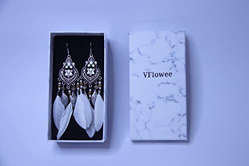 Vflowee Bohemian Earrings Feather Tassel Silver Ethnic Drop Earrings Retro Boho Dangle Earring Bead Women Teen Girls Jewelry For Birthday Party Gifts #TOP1