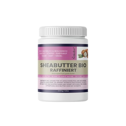Manteca de karité orgánica refinada – 100% pura, inodora y nutritiva – Manteca de karité para piel, cabello y cosméticos DIY – 250 g Nakobe