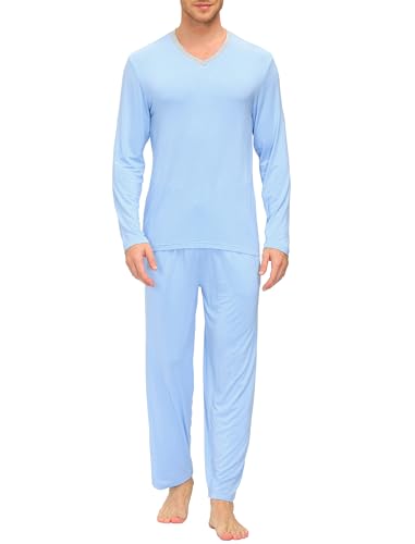 JINSHI Men's Pajama Sets Sleepwear Nightwear Lightweight Quick Dry Soft 2 Piece Long Sleeve Mens Loungewear Sets with Pocket2