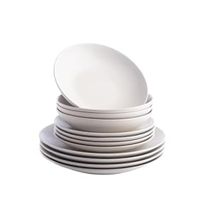Porto by Stone Lain Semplice 12-Piece Premium Kitchen & Dining Dinnerware Set Stoneware, White Matte, Crafted in Portugal, Dishwasher and Microwave Safe Scratch-Resistant Dish Set for 4