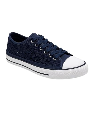 Basket femme dentelle blanche, noire ou bleu marine – Sneakers basses confortables et respirantes – Chaussures été