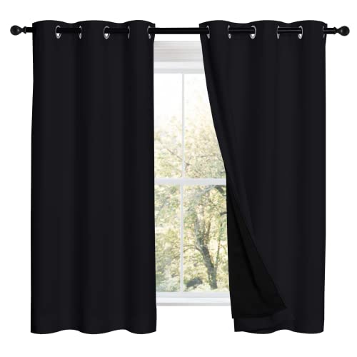 NICETOWN Black Out Curtains 54 inches Length Set of 2, 2 Thick Layers Completely Blackout Window Treatment Thermal Insulated Lined Drapes for Basement Window (42 inches Width Each Panel)