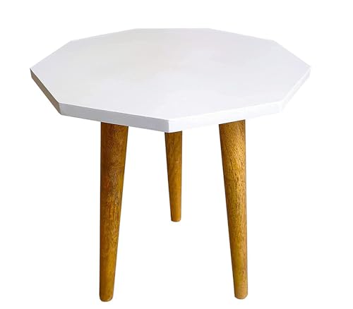 Image of Modern Octagon Side Table with 3 Wooden Legs, Minimalist End Table /Coffee Table for Living Room, Bedside Nightstand for Bedroom, Balcony & Small Spaces