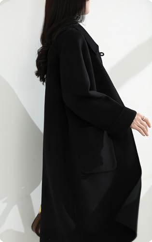 chouyatou Women's Winter Single Breasted Wool Trench Coat Business Casual Lapel Collar Midi Long Overcoat4