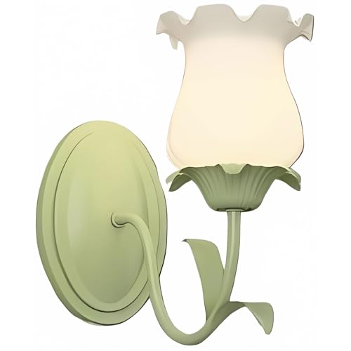 Aplique de Pared Vintage con Flores, lámpara de Pared nórdica Moderna Verde, lámpara de Noche de acrílico Color Leche, lámpara de Pared Interior, para Dormitorio, Sala de Estar (Flor, 2 Luces) (Morn