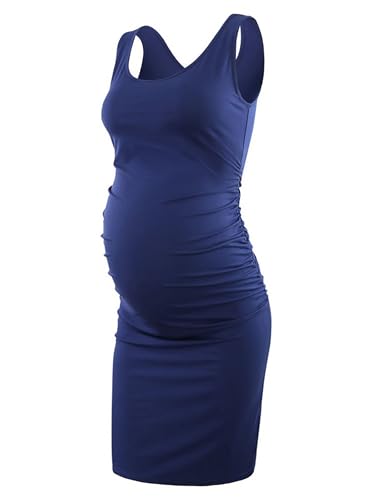Liu & Qu Women's Maternity Sleeveless Tank Dresses Side Ruching Bodycon Dress for Daily Wearing or Baby Shower
