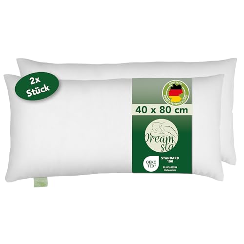 DREAMSTAR Eco 2er Set Kopfkissen mit Eco Faserfüllung | waschbar 40 Grad | Allergiker geeignet | 100% Mikrofaser | Öko-Tex Zertifiziert | 40 x 80 cm