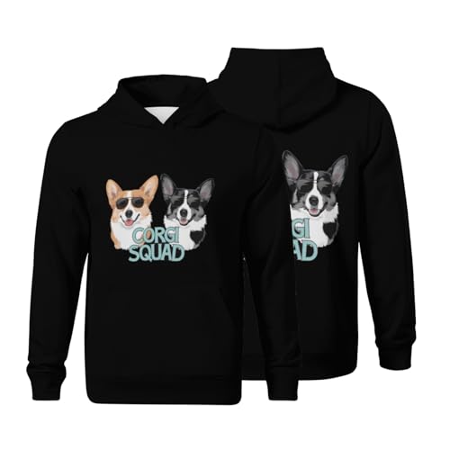 Kids Funny Cute Corgi Squad Boys Girls Lightweight Kangaroo Pocket Fleece Hoodies