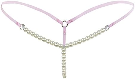 YOOJOO Women's Sexy Low Rise G-Strings with Pearls Tangas Intimates Underpants Thong Pink One Size