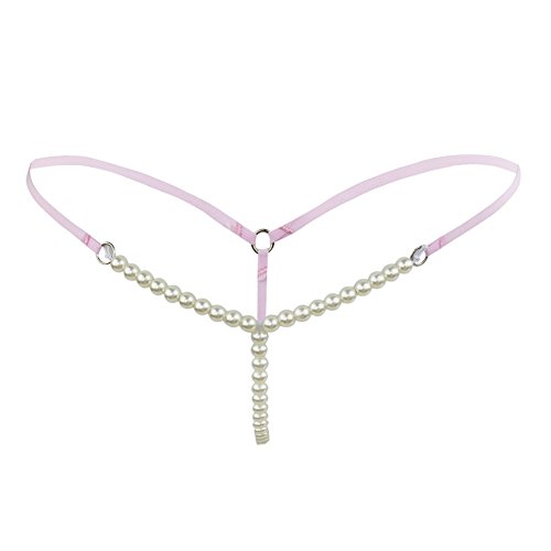 Yoojoo Women's Sexy Low Rise G-Strings With Pearls Tangas Intimates Underpants Thong Pink One Size #TOP3