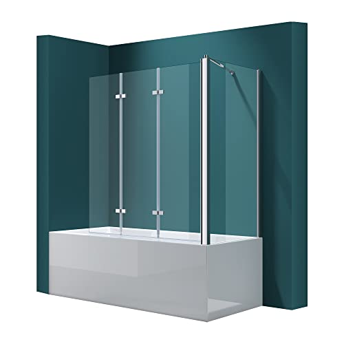 Mai & Mai Duschwand für Badewanne Badewannenwand Badewannenfaltwand 6mm Sicherheitsglas mit NANO-Versiegelung Badewannenaufsatz Badewannentrennwand BTH: 75x130x140cm