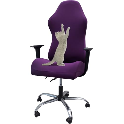 Image of WOMACO Gaming Chair Slipcover Stretch Seat Chair Cover for Leather Computer Reclining Racing Ruffled Gamer Chair Protector (Purple, One-Size)