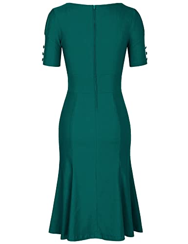 Image of MUXXN Women's Vintage 1950s Midi Crew Neck Short Sleeve Party Cocktail Work Casual Bodycon Dress