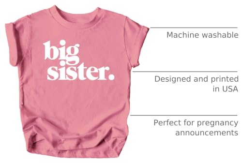 Image of Bold Big Sister Colorful Sibling Reveal Announcement T-Shirt for Baby and Toddler Girls Sibling Outfits