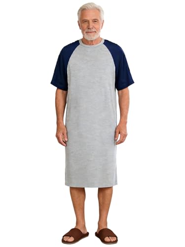 Camisa de dormir para hombres en recuperación médica fácil de poner azul S