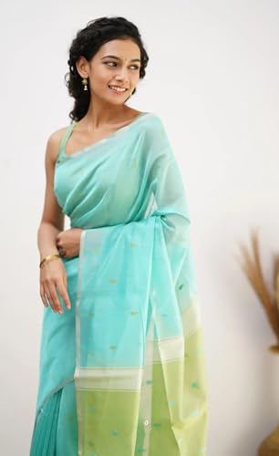 Image of Women's Cotton Soft Silk Sarees | Jamdani Cotton Saree With Attach Unstitched Blouse Piece