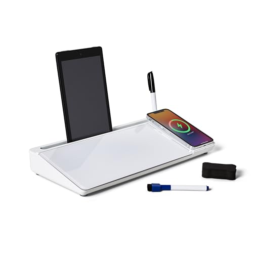 Image of Garood Desktop Whiteboard with Wireless Charger Adapter Included Desk Buddy Charging Desktop Whiteboard Keyboard Glassboard Dry Erase Board Dry Erase Accessories 15.8X7X2 inches