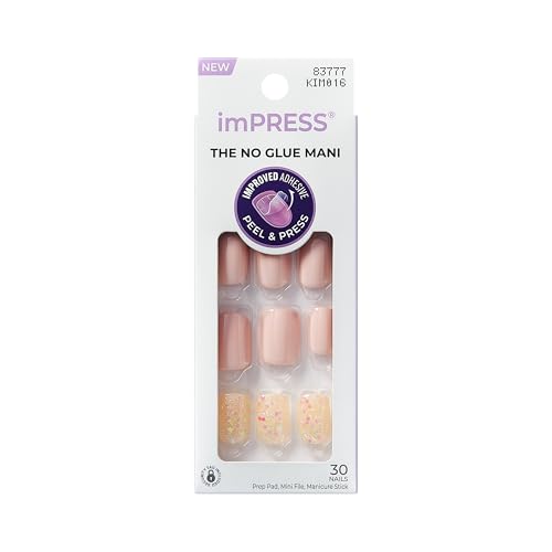 KISS imPRESS No Glue Mani Press On Nails, Design, 'Dorothy', Multicolor, Short Size, Squoval Shape, Includes 30 Nails, Prep Pad, Instructions Sheet, 1 Manicure Stick, 1 Mini File