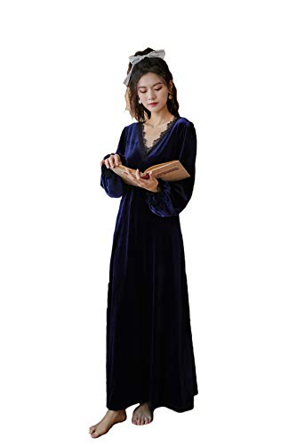 Women's Vintage Victorian Sleepwear Long Sleeve Fleece Nightgown Pajamas Nightwear Lounge Dress
