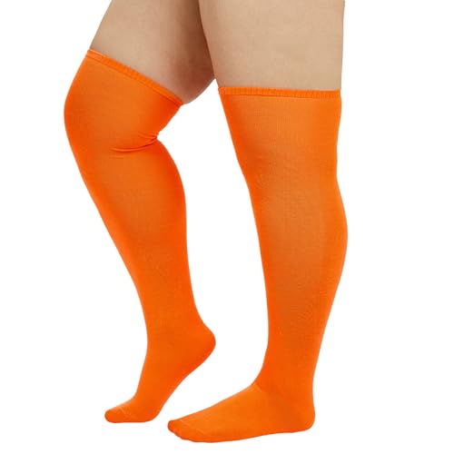 Zando Striped Plus Size Womens Orange Thigh High Socks Thigh Highs Over The Knee Socks for Women Long Striped Thick Thighs Leg Warmer for Halloween & Casual & Cosplay Orange