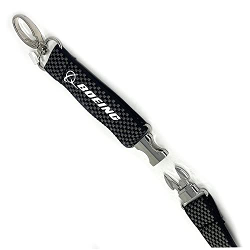 Boeing - Carbon Fiber Woven Lanyard Keychain/ID Holder, Black, OSFA