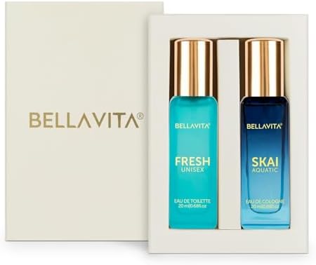 BELLAVITA Skai Aquatic EDC & Fresh EDT | Long Lasting 2x20ml Perfume for Man & Woman | Gifts for Woman | Bergamot, Ylang Ylang, Pink Pepper | Premium Fragrance