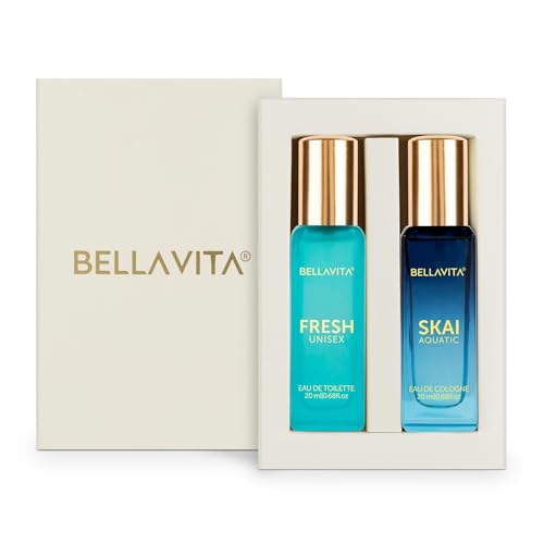 BELLAVITA Skai Aquatic EDC & Fresh EDT | Long Lasting 2x20ml Perfume for Man & Woman | Gifts for Woman | Bergamot, Ylang Ylang, Pink Pepper | Premium Fragrance