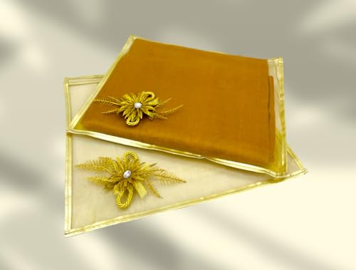 Image of RAAHII 5 Piece Wedding Gifting Transparent single saree cover with zip, suit packing plastic covers for sadi, duppata, clothes bags, lehenga, kurti for wardrobe storage organizer (Golden)