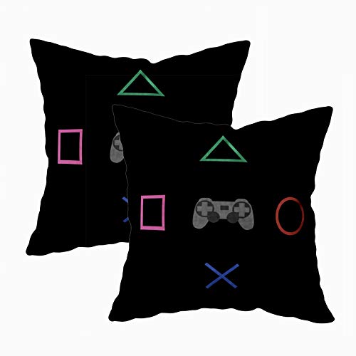 TOMKEY Bed Pillow Covers, 2 Packs Hidden Zippered 18X18Inch Flat Gaming Concept Amp Creative Computer Game Competition Simple Decorative Throw Cotton Pillow Case Cushion Cover for Home Decor,Black