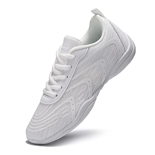 white Cheer Shoes for Womens Cheerleading shoes Girls Youth White Competition Cheerleading Gear Dance Shoe Sports Tennis Training Athletic Flats Breathable Soft comfortable kids cheer sneaker size2