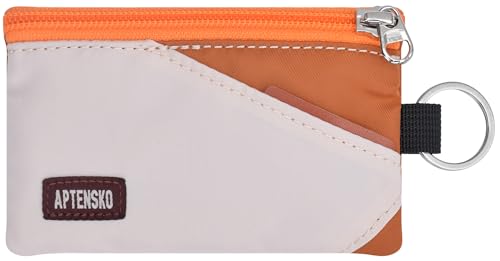 Image of RFID Blocking Travel Wallet with Adjustable Lanyard, Small Nylon Zipper Pouch and Badge Holder for ID, Credit Cards, Cash, Keys, Commuters (Almond+Rust)