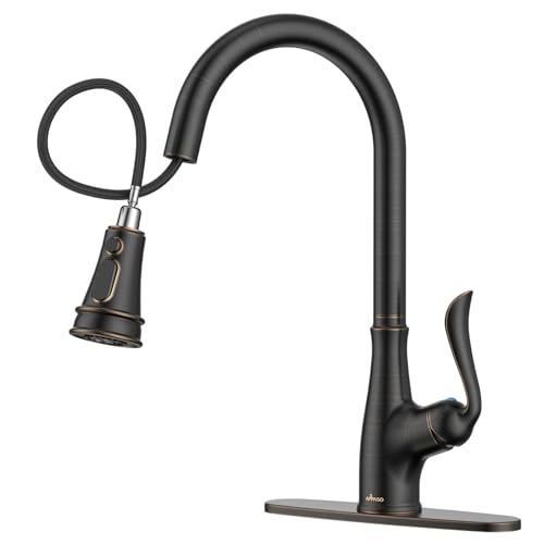APPASO Pull Down Kitchen Faucet with Sprayer Oil Rubbed Bronze, Single Handle High Arc Faucet with Deck Plate, CUPC-Certified Pull-Out Hose, Water Supply Tubing, and Valve Core