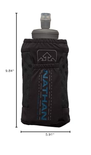 Nathan ExoDraw & ExoShot 2.0, Handheld Running Water Bottle for Marathons, Hiking, Ultra Running & Outdoor Activity - Black/Sailor Blue - 18 Ounces