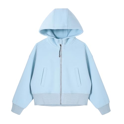 Rolanko Sudadera con Capucha y Cremallera para Niñas, Chaqueta con Capucha de Manga Larga Sudadera con Bolsillos para Niños de 6 a 15 Años, Azul, 10-11 años, 150