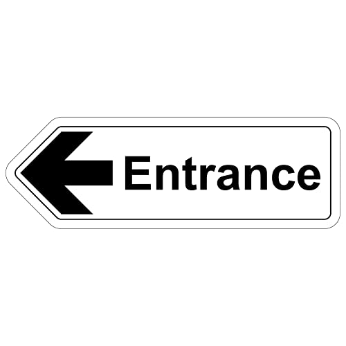 V Safety Shaped Safety Sign - Entrance Arrow Left - 450X150-1MM Rigid Plastic, White, 450 x 150 cm