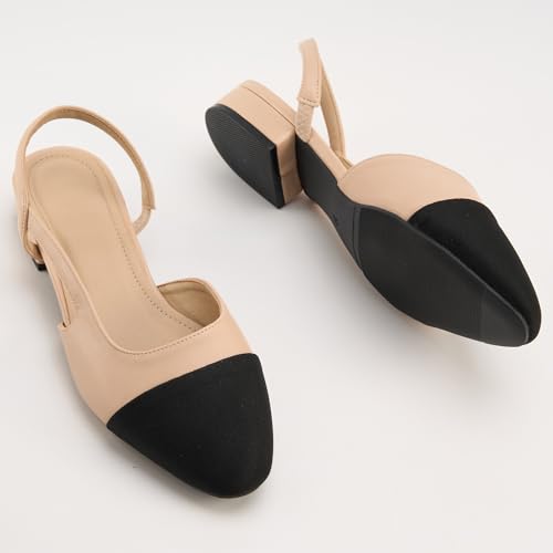 Slingback Flats for Women, Low Heel Mary Jane Flats with Square Pointed Toe, Splicing Dress Shoes with Thick Memory Foam2