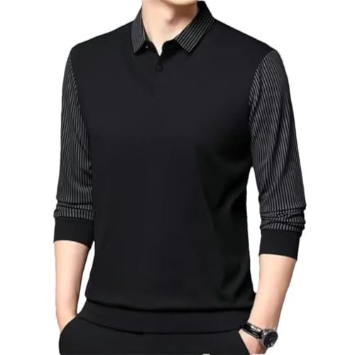 Men Long Sleeve Business Polo Shirts Turn-Down Collar Breathable Tops