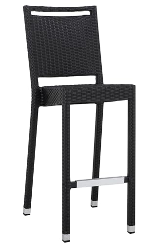 METRO Professional Taburete de Bar con Reposapiés Barbados, Aluminio/Ratán Sintético, Apilable, Silla para Exterior, Respaldo con Asa, Negro