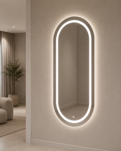Image of Creative Arts n Frames LED Wall Mount HD Mirror with 3 Color Light Tone for Home Wall Living Room Bedroom Bathroom Hotel Decor Items (18x48 Full Length Capsule Oblong Shape)
