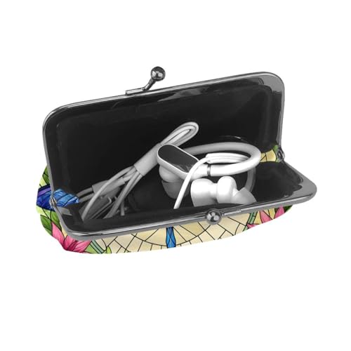 Pu Leather Buckle Coin Purse Colorful-Dragonfly-Tropical-Floral Girls Kiss-Lock Change Purse Wallets4