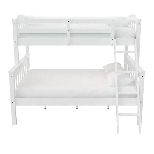 DHP Airlie Twin over Full Bunk Bed, White, Wood Construction, Converts to Twin/Full, 4-Step Ladder, Guard Rails