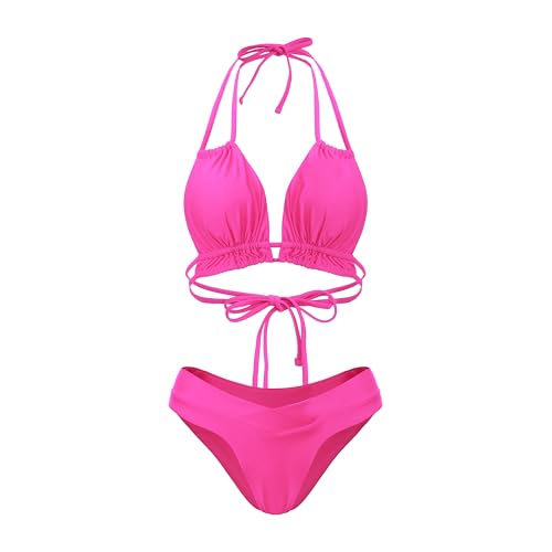Image of Meetall Cheeky High Cut Triangle Bikini Sets for Women Cute Halter Top Swimsuits 2 Piece