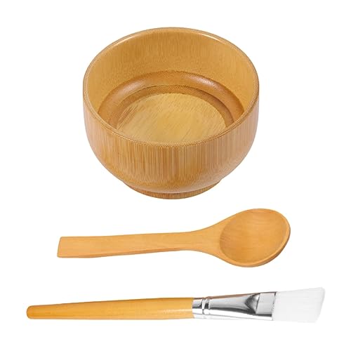 IWOWHERO Bamboo Face Mask Mixing Bowl Set Natural Safe Diy Mask Bowl Brush for Spa Travel and Home