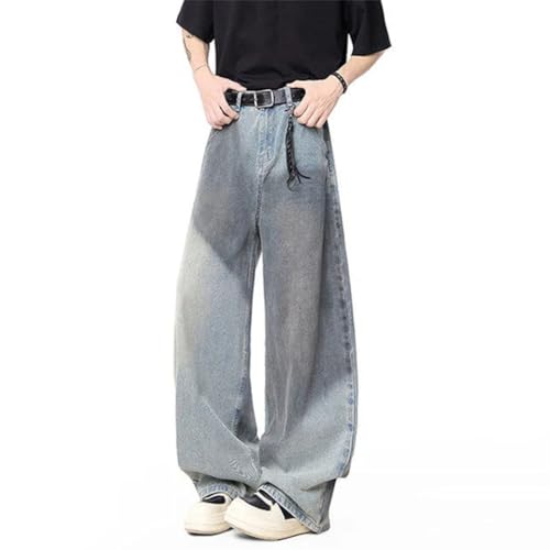 Men Jeans Dirty-Dying Contrast Color Washing Design Bottom Straight Leg Denim Pants4