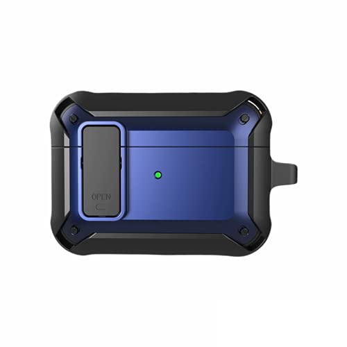 T Teclusive Luxury Defense Armor Protective Cover Case Compatible for Airpods Pro with Hook Buckle | Unbreakable Defender Case with Switch Lock Button (Black+Blue)