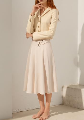 Famnbro Womens A Line Midi Skirt 1950s Vintage High Waist Pleated Novelty Office Business Flared Swing Skirts3