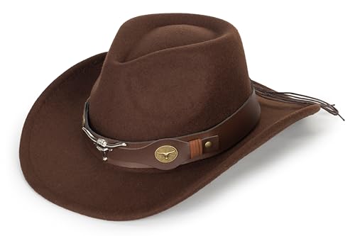 Image of Women-Classic-Western-Cowboy-Shapeable-Hat - Men-Roll-Up-Wide-Brim-Felt-Fedora-Hats-Cowgirl-Hat with Belt Buckle(M-L)