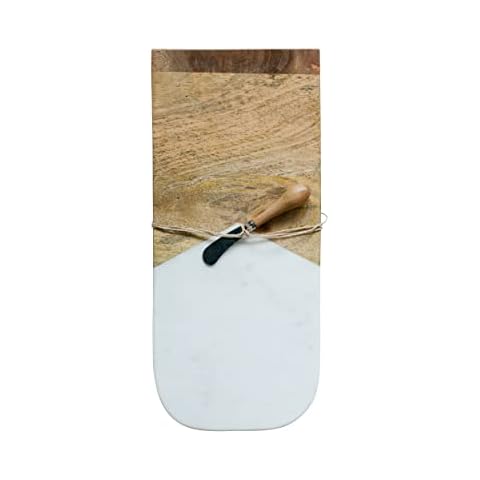 Tabla de cortar Creative Coop de madera de mármol y mango con cuchillo de canapé Cover