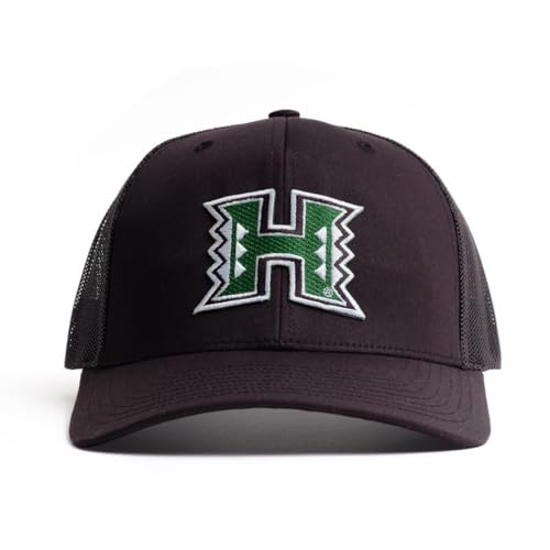 University of Hawaii Trucker Hat Rainbow Warriors Classic H Logo Adjustable Snapback Baseball Cap for Men (Black)
